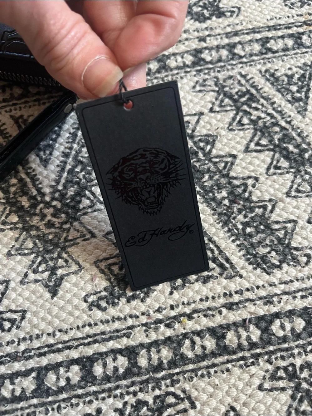 Ed Hardy Black Embossed Logo Zip Wallet with Tag